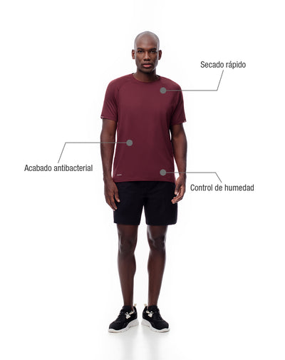 Camiseta deportiva control humedad vinotinto hombre