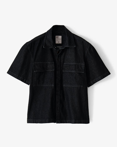 Camisa loose fit manga corta negra hombre