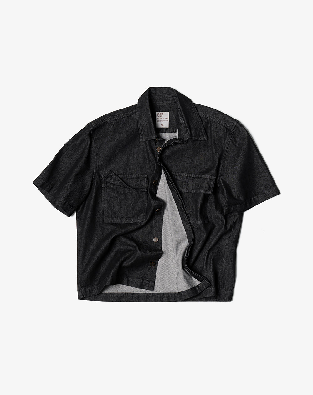 Camisa manga corta loose denim negro hombre