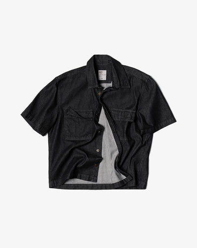 Camisa manga corta loose denim negro hombre