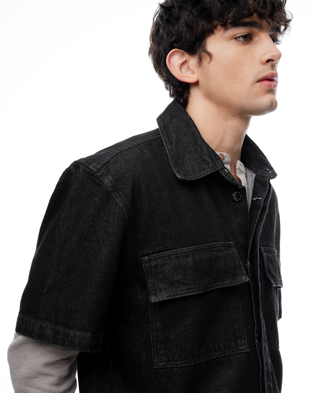 Camisa manga corta loose denim negro hombre