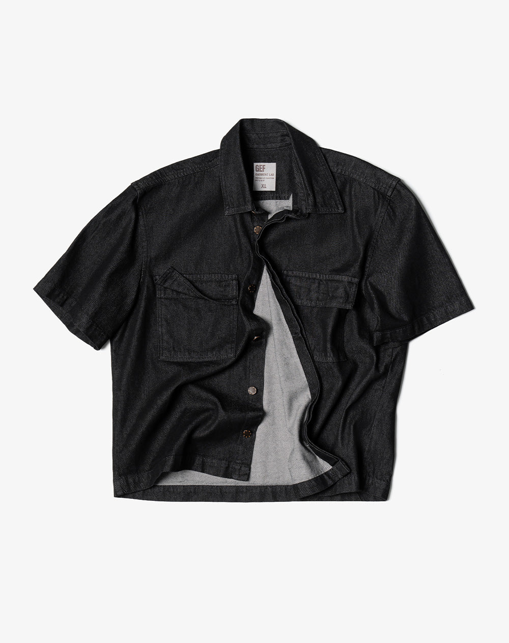 Camisa manga corta loose denim negro hombre