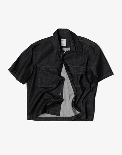 Camisa manga corta loose denim negro hombre