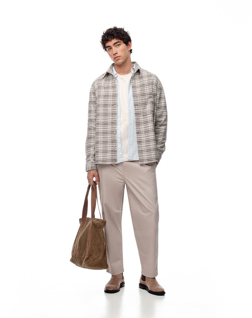 Camisa manga larga oversize cuadros hombre