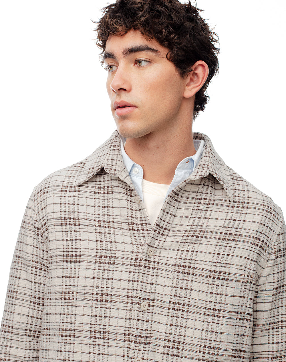 Camisa manga larga oversize cuadros hombre