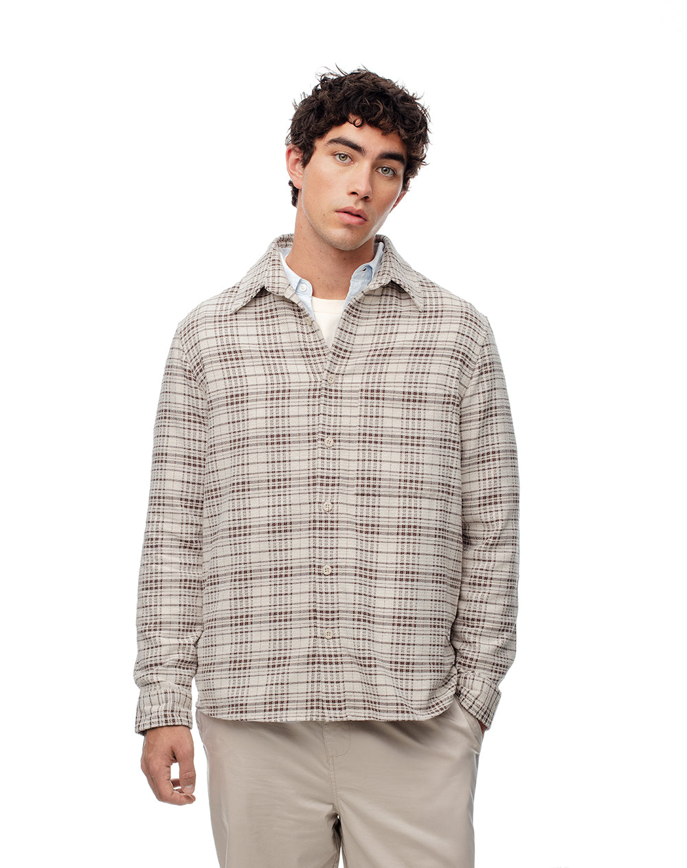 Camisa manga larga oversize cuadros hombre