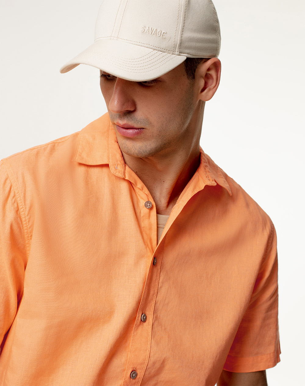 Camisa regular fit manga corta naranja