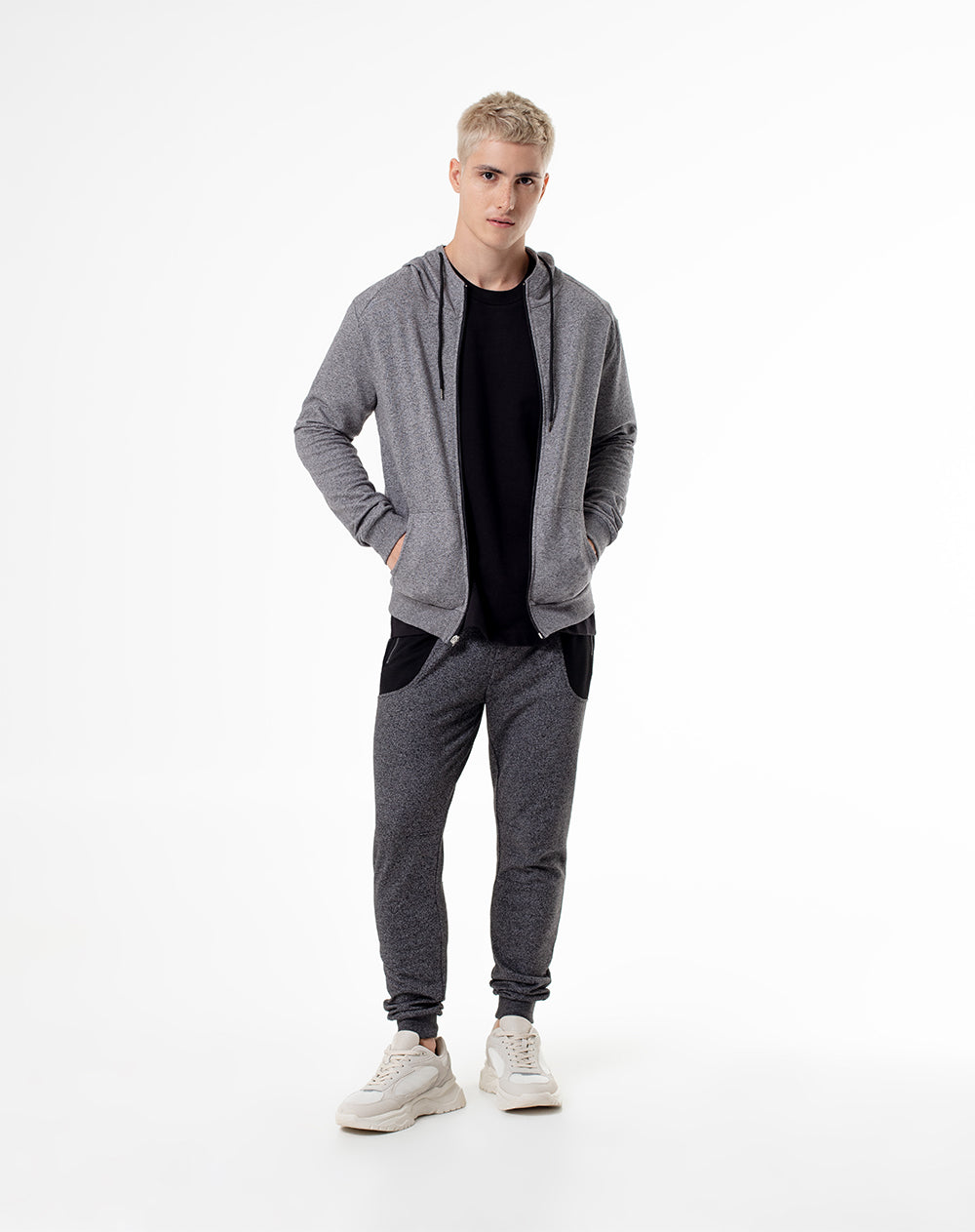 Chaqueta regular fit con capucha gris jaspeada