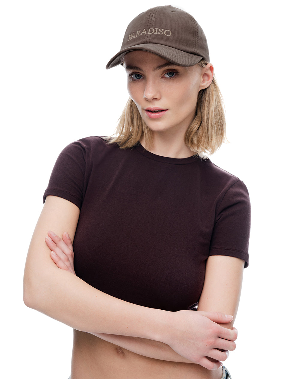 Gorra bordada café unisex mujer