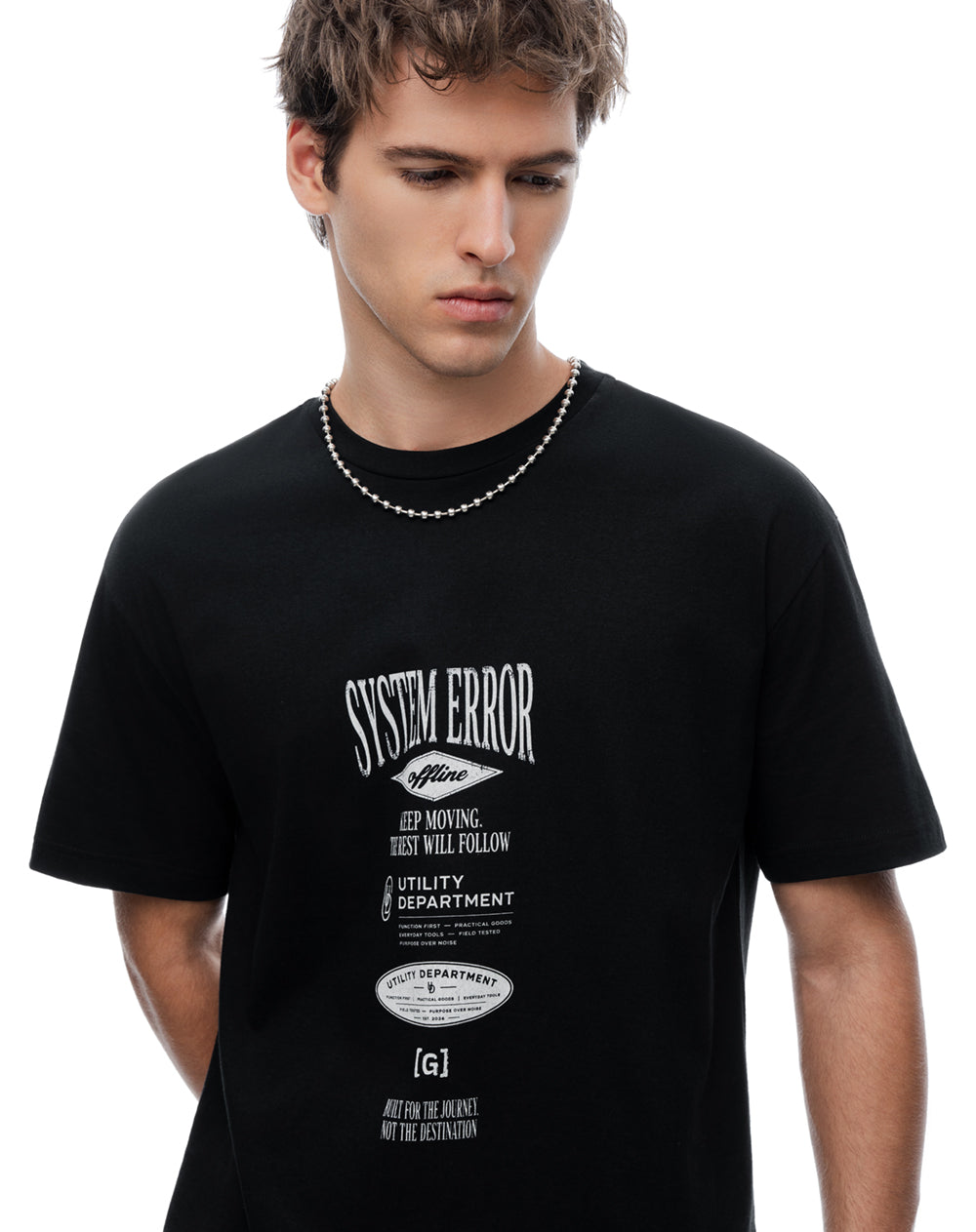 Camiseta regular manga corta negra hombre
