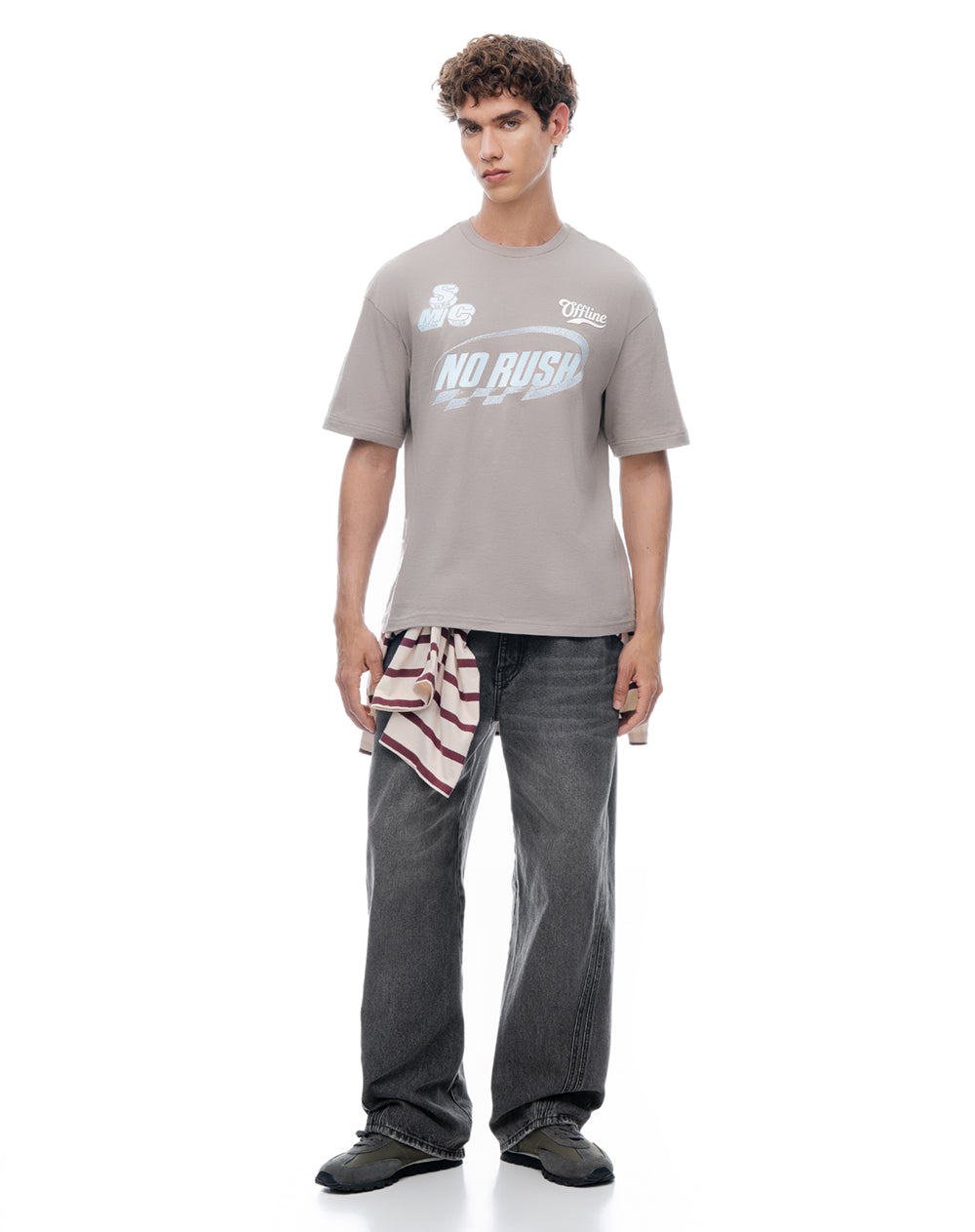 Camiseta regular manga corta taupe hombre