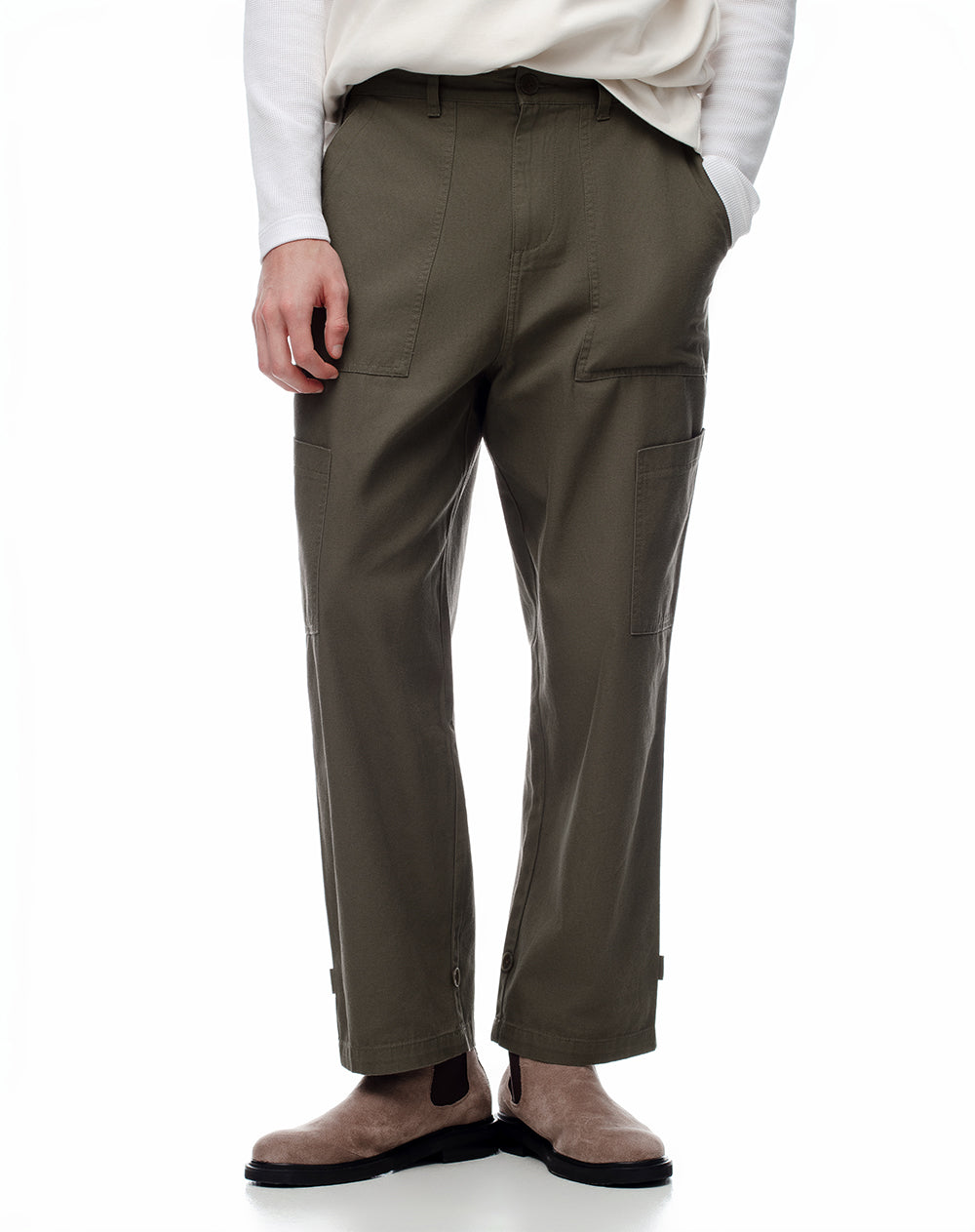 Pantalón cargo recto algodón verde hombre