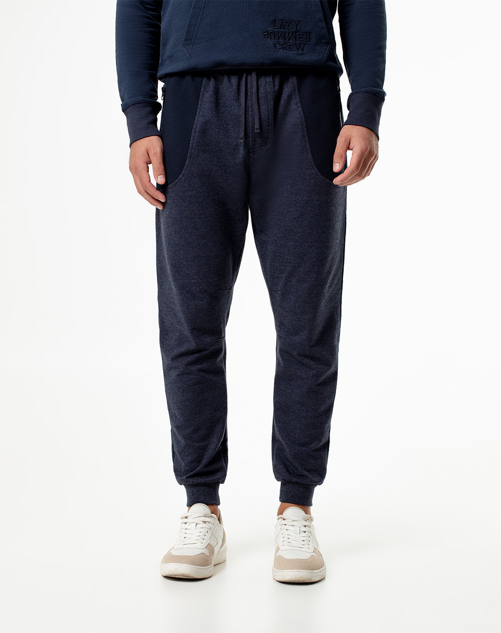 Jogger relaxed fit tiro medio azul jaspe