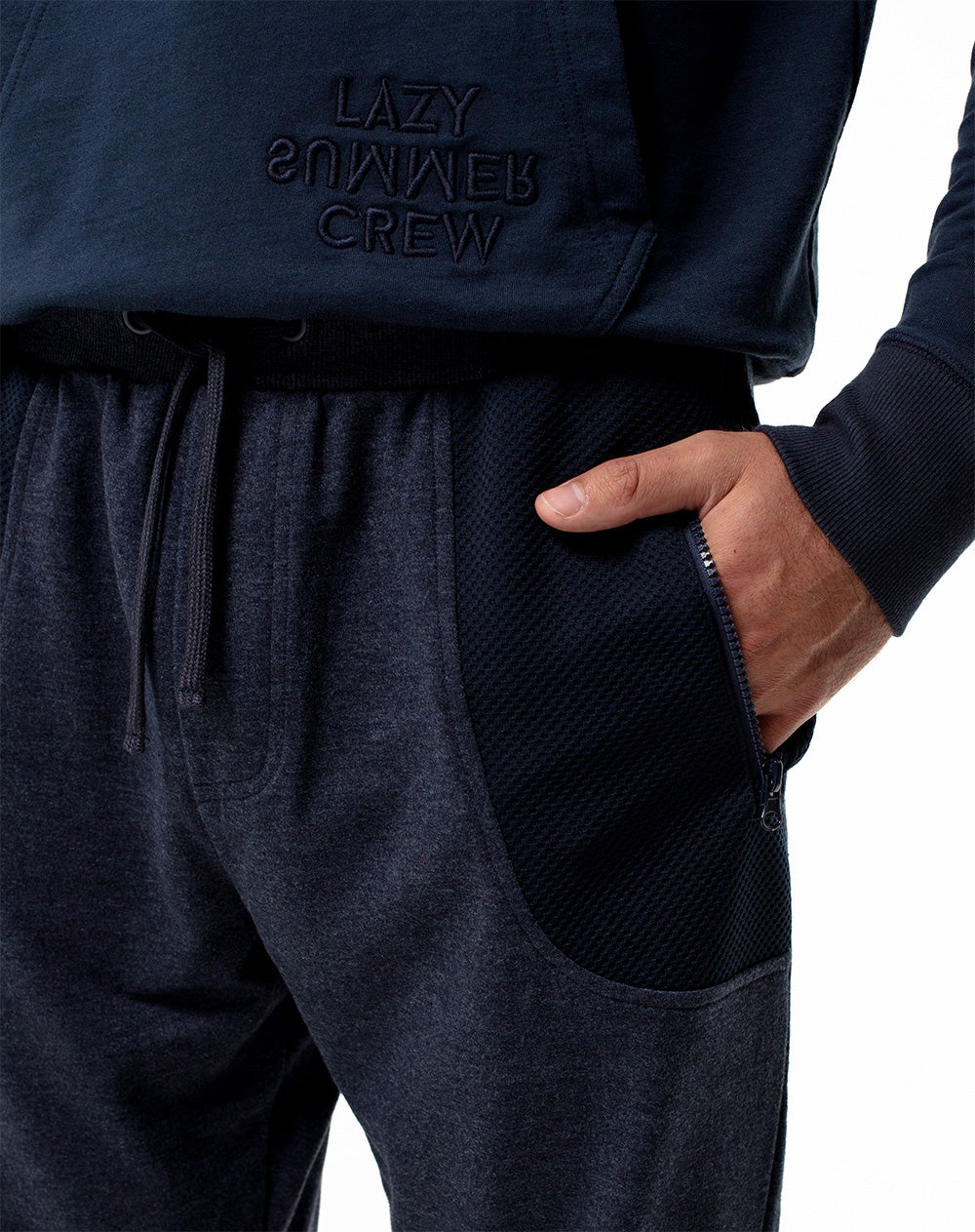 Jogger relaxed fit tiro medio azul jaspe