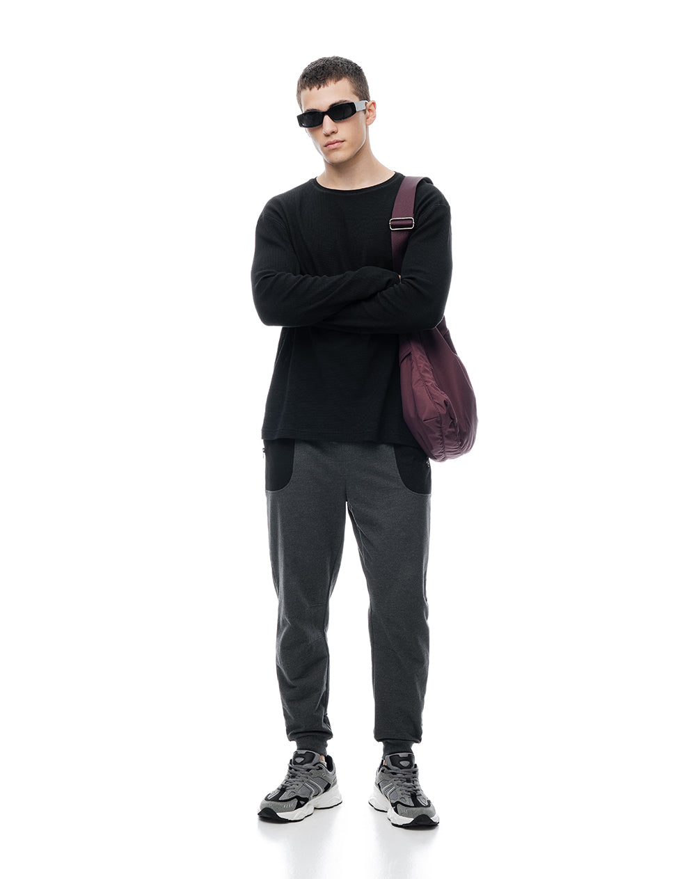 Jogger relaxed fit tiro medio gris jaspe