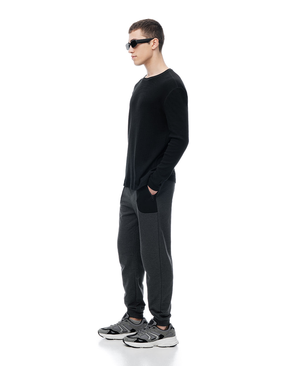 Jogger relaxed fit tiro medio gris jaspe