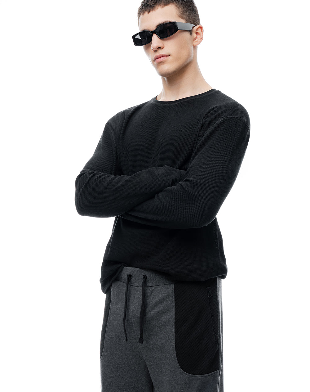 Jogger relaxed fit tiro medio gris jaspe