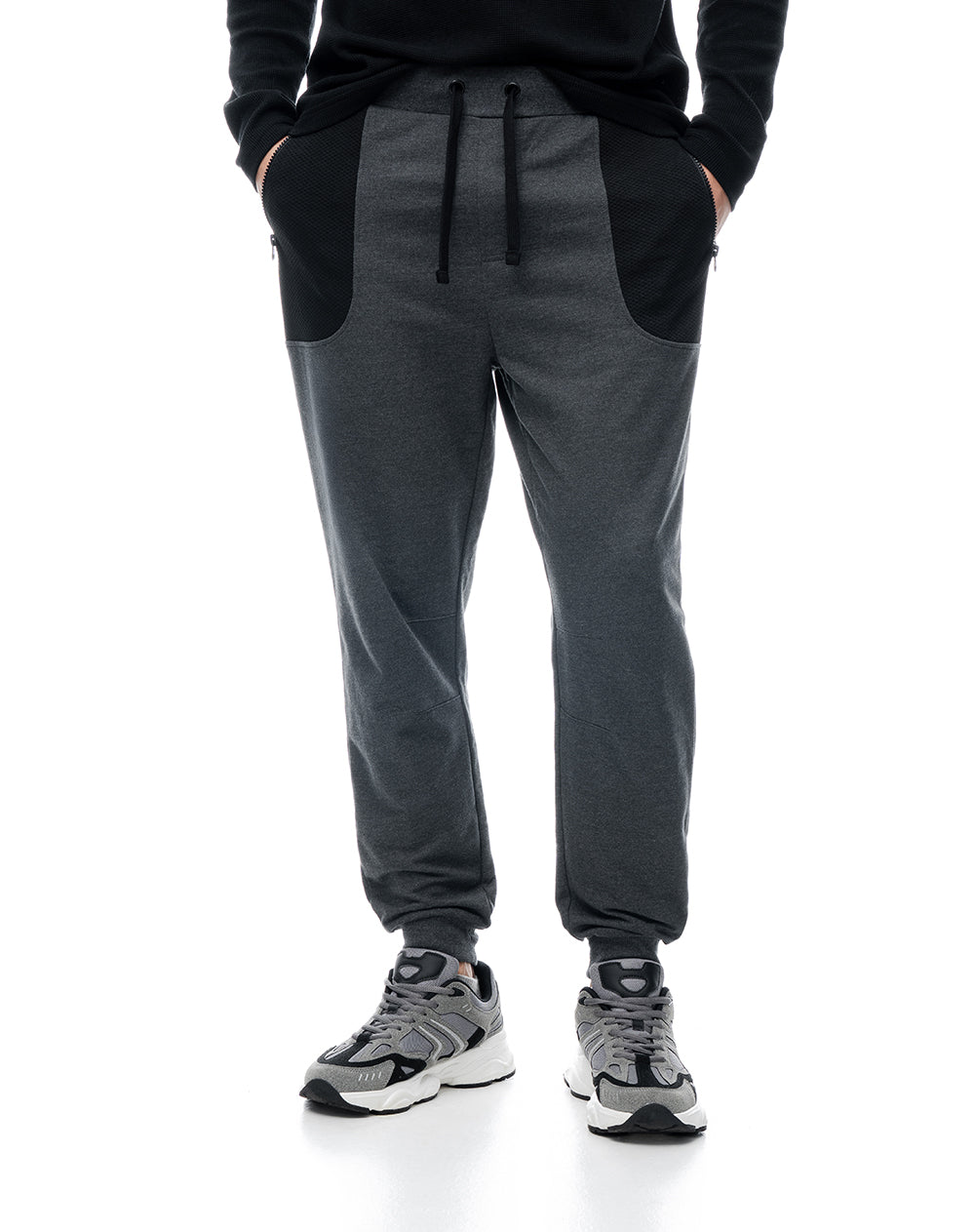 Jogger relaxed fit tiro medio gris jaspe