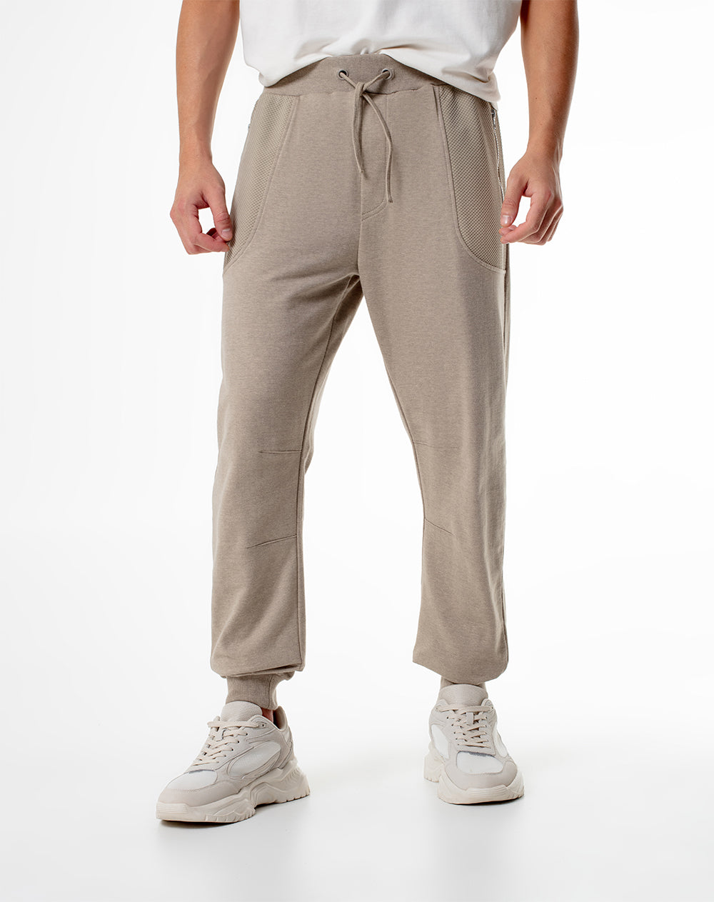 Jogger relaxed fit tiro medio habano jaspe