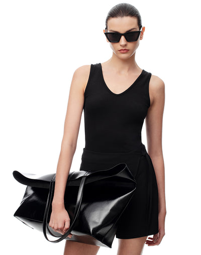 Maxi bolso shopper efecto charol negro mujer