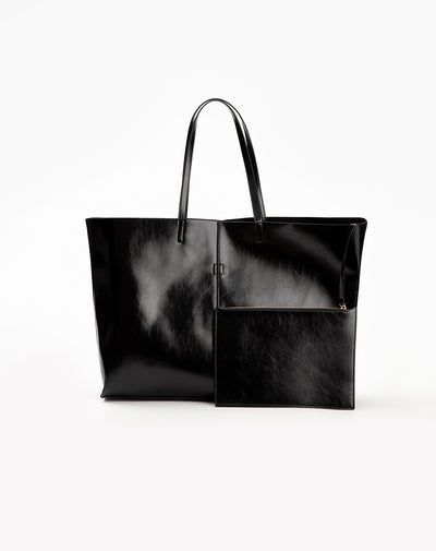 Maxi bolso shopper efecto charol negro mujer