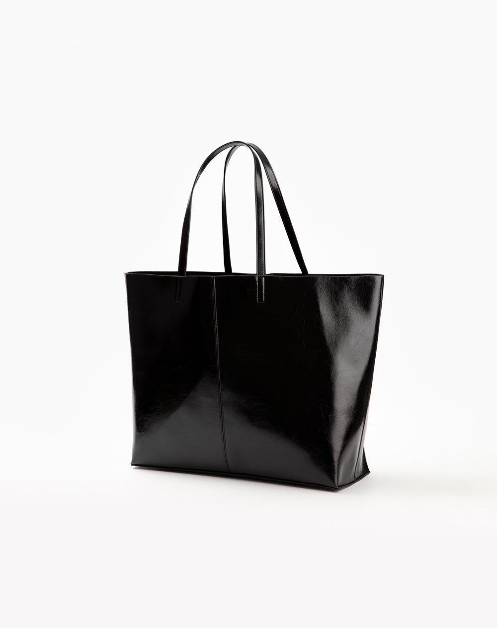 Maxi bolso shopper efecto charol negro mujer
