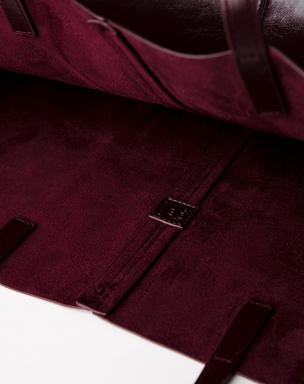 Maxi bolso shopper efecto charol vino tinto mujer