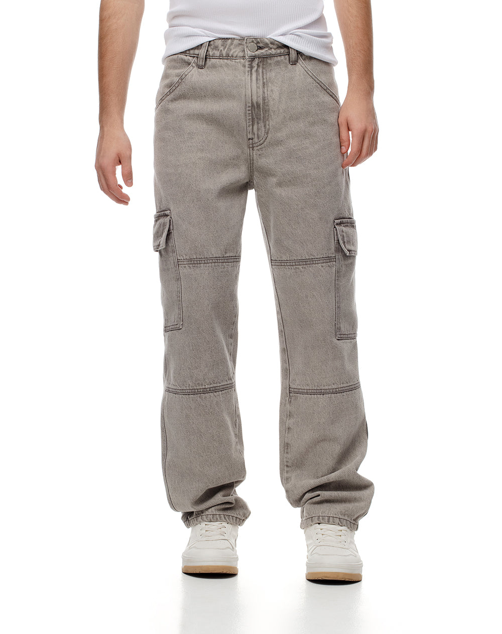 Jean regular fit tiro medio denim gris