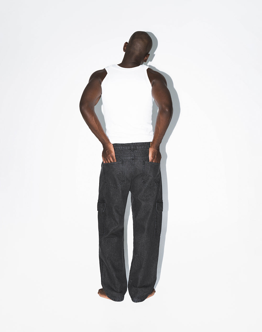 Jean cargo recto negro hombre