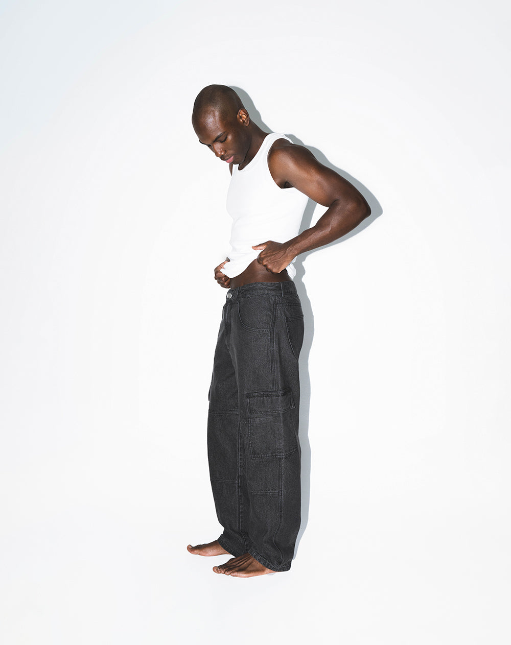 Jean cargo recto negro hombre