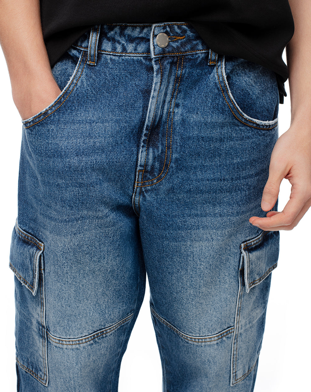 Jean cargo recto índigo medio hombre