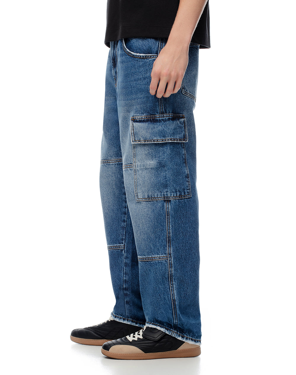 Jean cargo recto índigo medio hombre