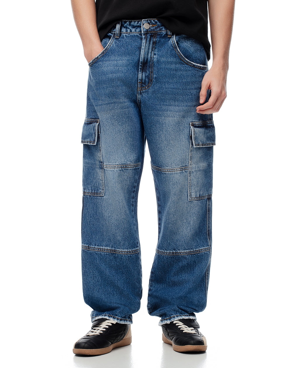 Jean cargo recto índigo medio hombre