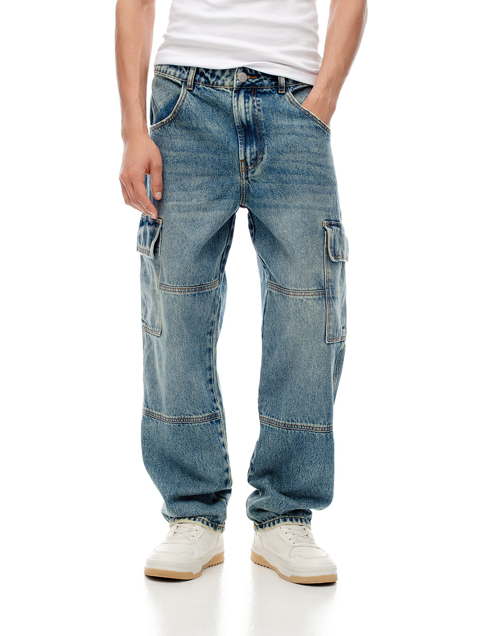 Jean cargo recto índigo medio hombre