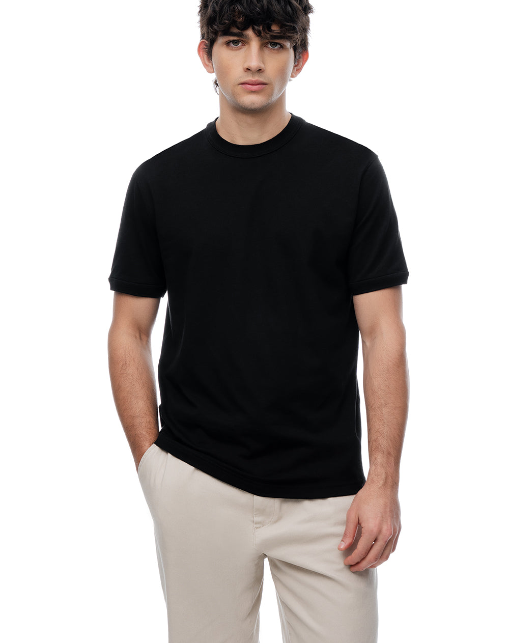 Camiseta regular algodón negra hombre