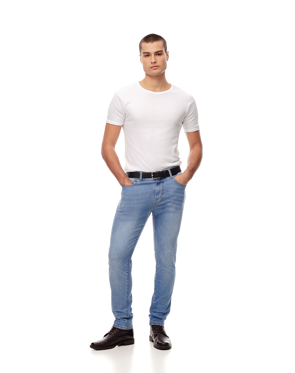 Jean skinny fit tiro medio indigo claro