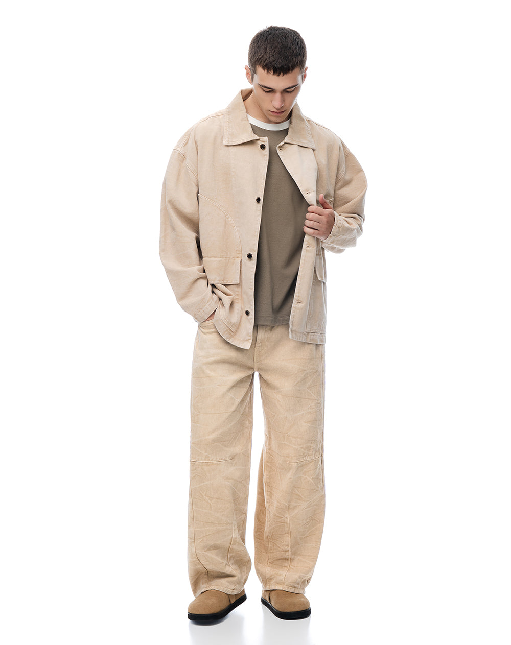 Jean baggy fit tiro medio cafe hombre