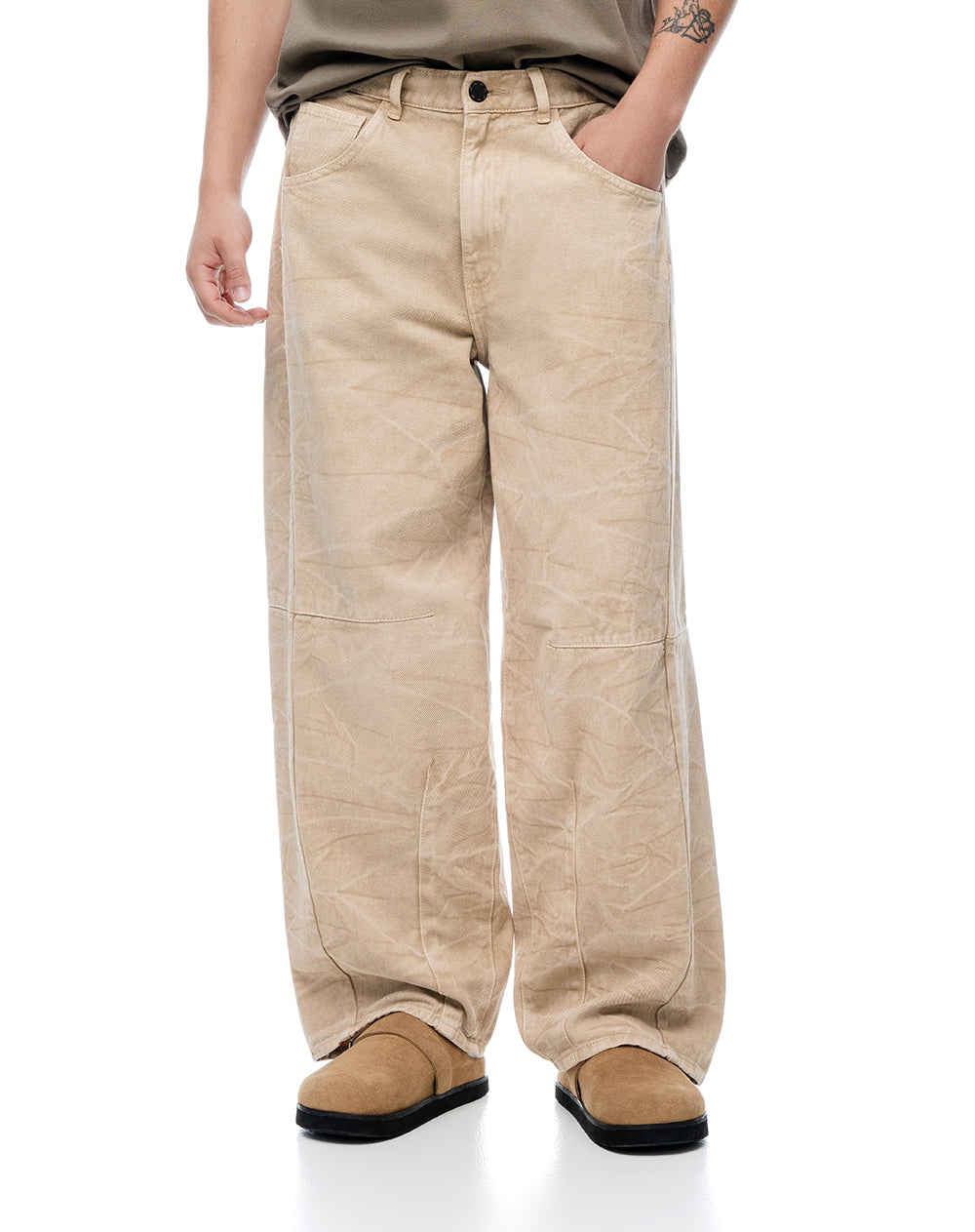 Jean baggy tiro medio café hombre
