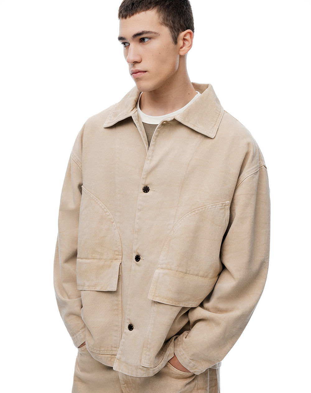 Chaqueta tipo trucker denim café hombre