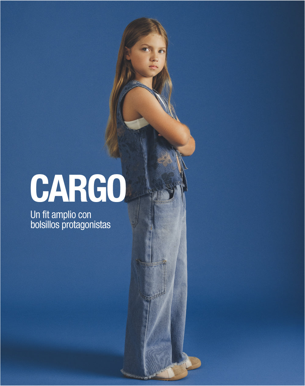 Jean cargo tiro medio índigo medio niña