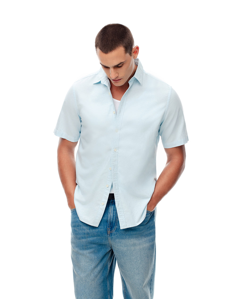 Camisa regular fit manga corta azul