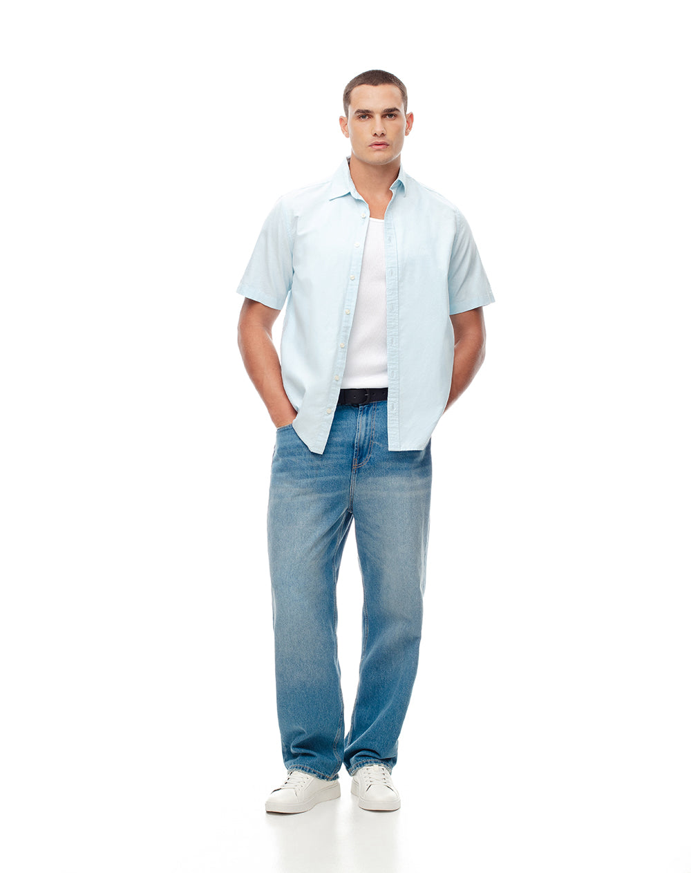 Camisa regular fit manga corta azul