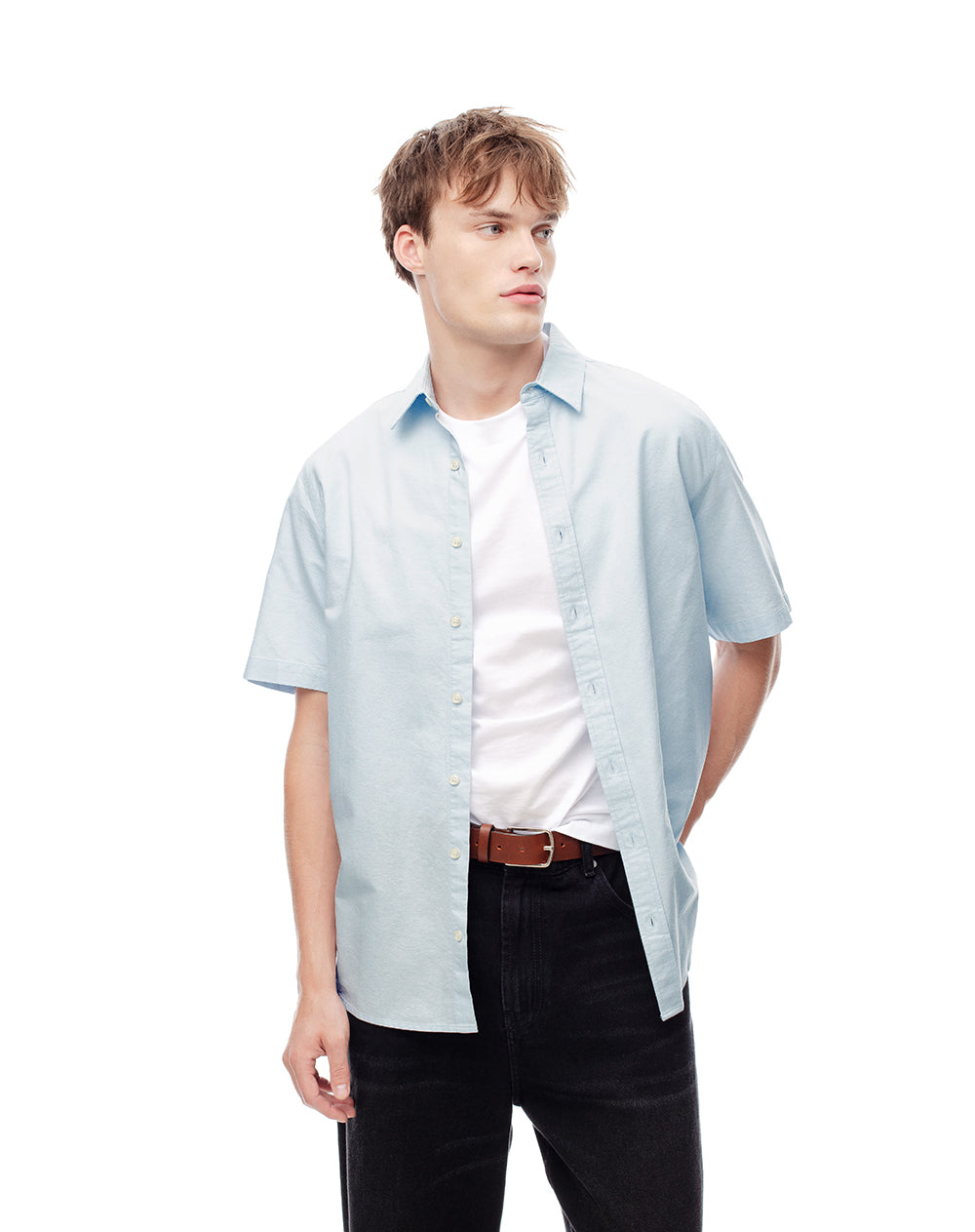 Camisa regular fit manga corta azul