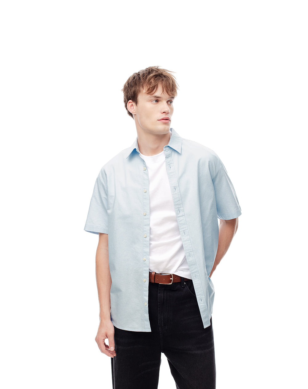 Camisa regular fit manga corta azul