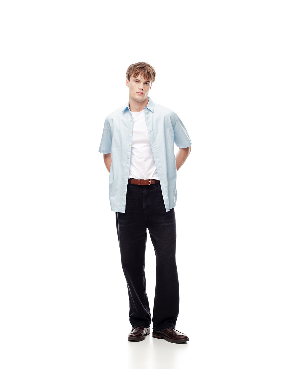 Camisa regular fit manga corta azul