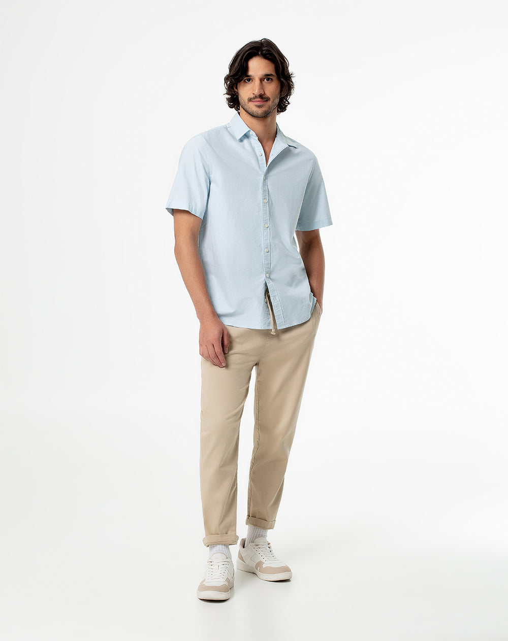Camisa regular fit manga corta azul