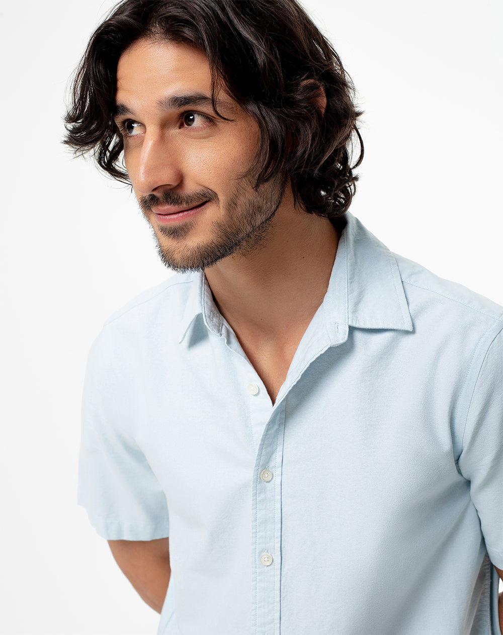 Camisa regular fit manga corta azul