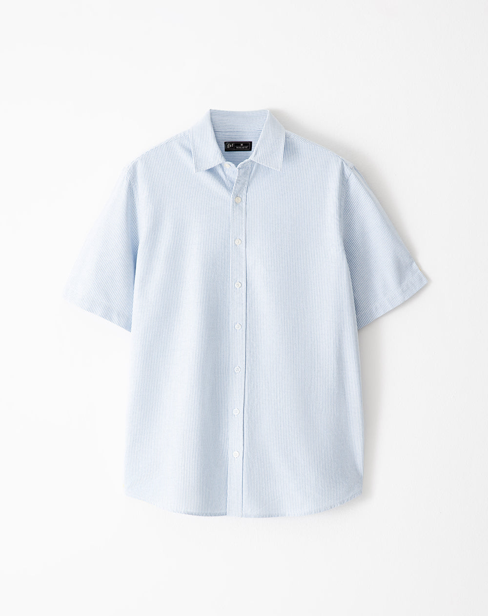 Camisa regular fit manga corta azul con rayas