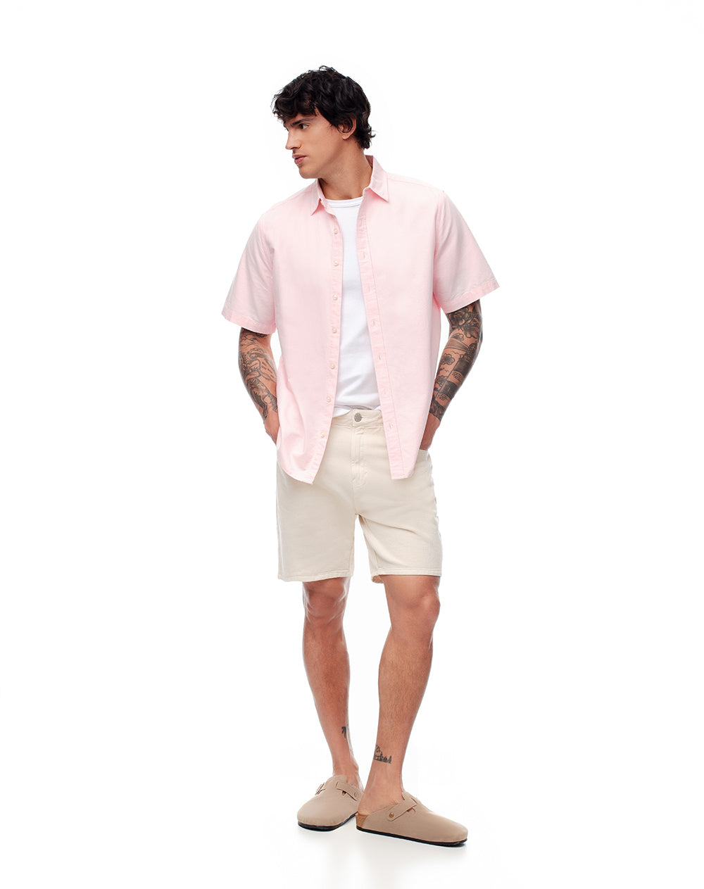 Camisa regular fit manga corta rosada