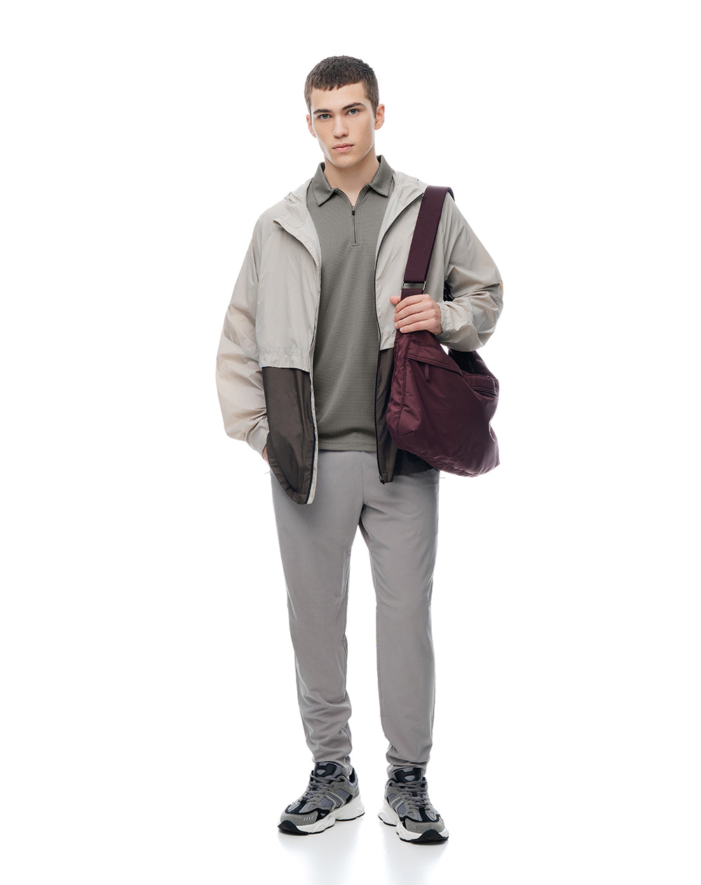 Chaqueta regular rompevientos taupe bloques hombre